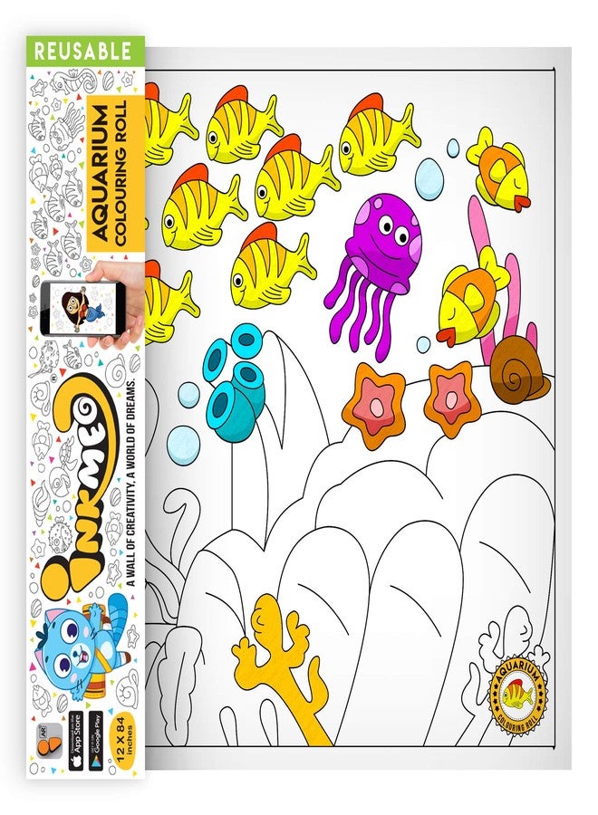 Inkmeo | Aquarium Reusable Wall Colouring Roll | AR Enabled | Interactive Educational Learning Chart | for Kids | Ages 2+ | Return Gift | Size (12 X 84 Inches) | Marine Life,Aquatic Adventure - Image 1