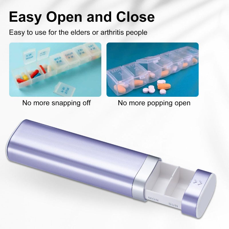 Betife Travel Pill Organizer Weekly 7 Day, Compact Daily Pill Box, Portable Medicine Case, Cute Pill Holder for Vitamins Supplements, Drawer-Shaped Pills Organizer (Purple) - Image 2