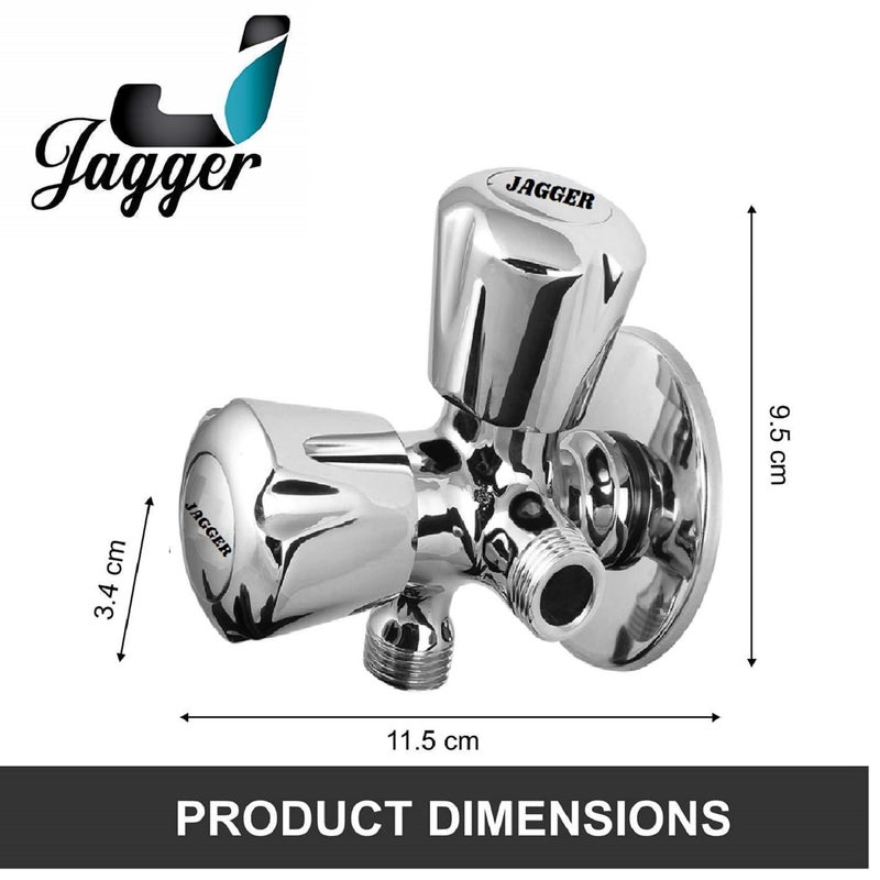 JAGGER صنبور زاوية مزدوج من النحاس الكامل JAG126 / صمام زاوية 2 في 1 للحمام / المرحاض / المنزل، 1/2 بوصة ربع دورة مع شريط تفلون وقاعدة حائط (أنيق) - Image 2