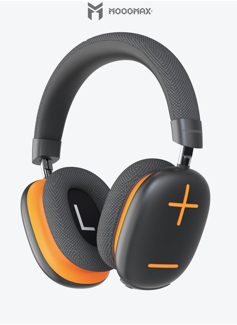 MOOGMAX - Moogmax MX-929 Twist-out Wireless Headphone Built-in a Microphone, and Up to 50 Hours Playtime, Crystal Clear 8D Sound, and Control Buttons in Black & Orange color. - Image 1