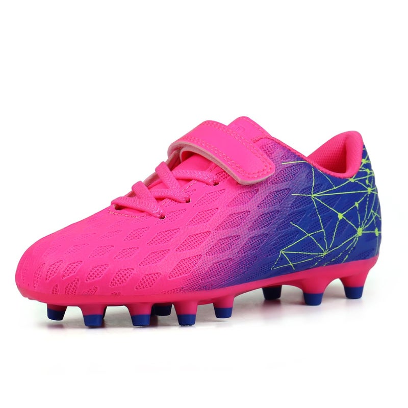 brooman Kids Firm Ground Soccer Cleats Boys Girls Athletic Outdoor Football Shoes (13,Fuchsia Purple) - Image 1