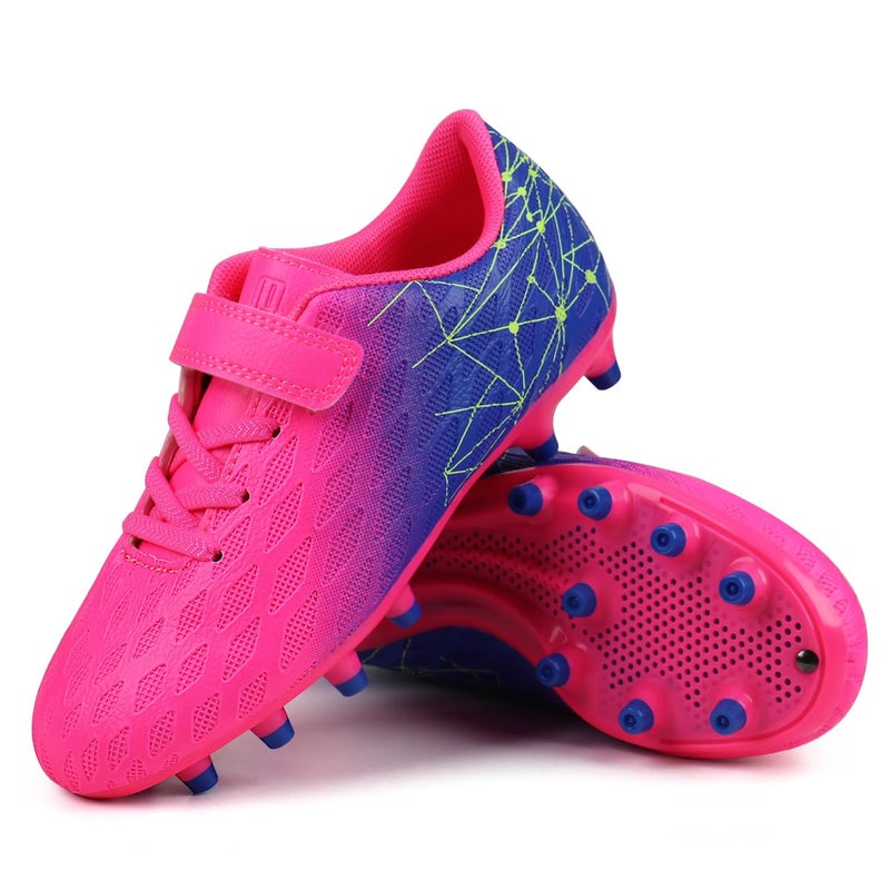 brooman Kids Firm Ground Soccer Cleats Boys Girls Athletic Outdoor Football Shoes (13,Fuchsia Purple) - Image 4
