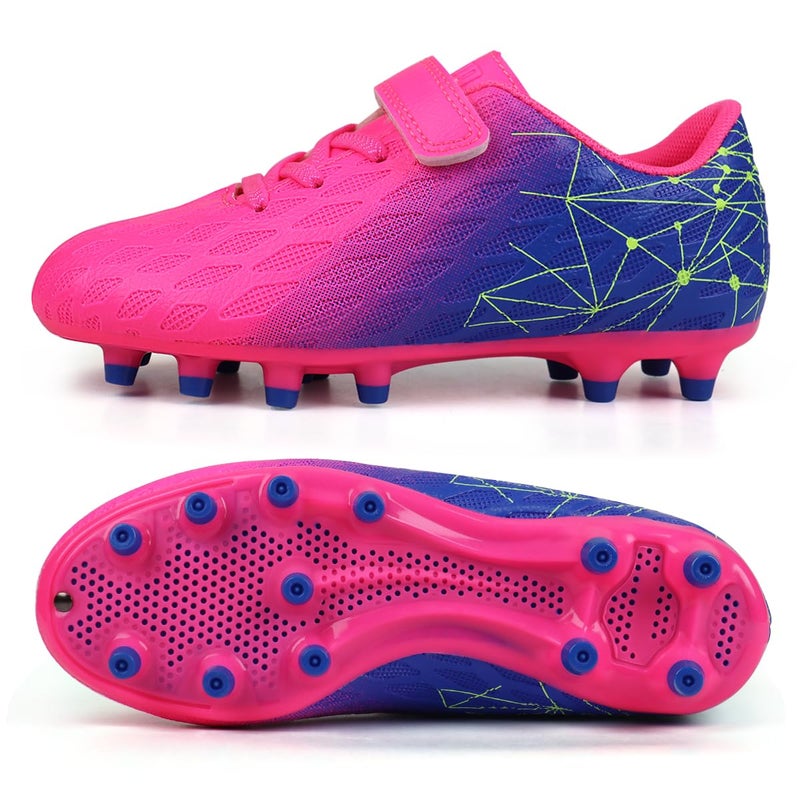 brooman Kids Firm Ground Soccer Cleats Boys Girls Athletic Outdoor Football Shoes (13,Fuchsia Purple) - Image 3