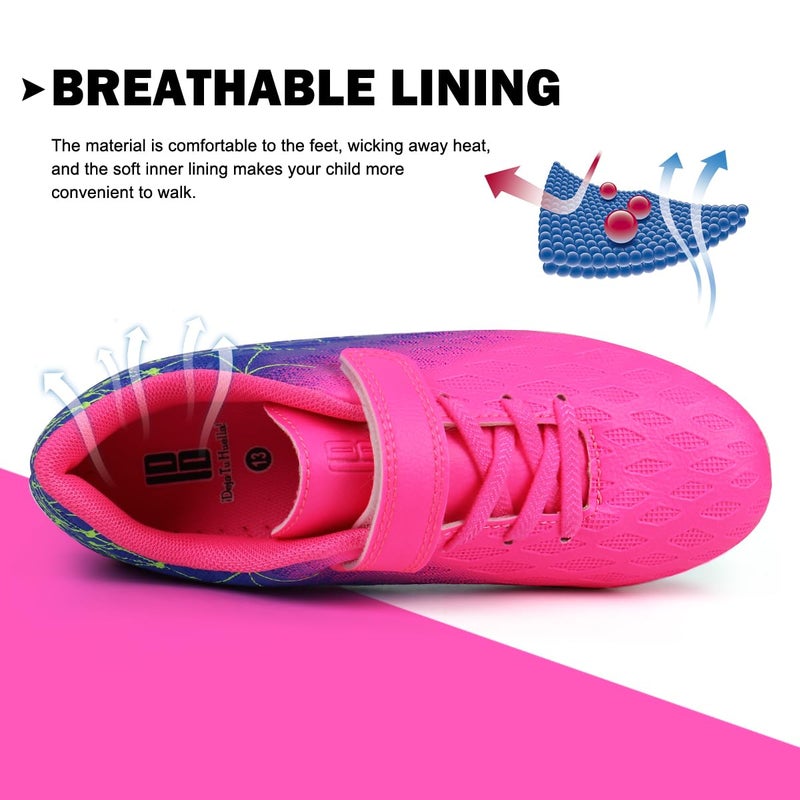 brooman Kids Firm Ground Soccer Cleats Boys Girls Athletic Outdoor Football Shoes (13,Fuchsia Purple) - Image 5