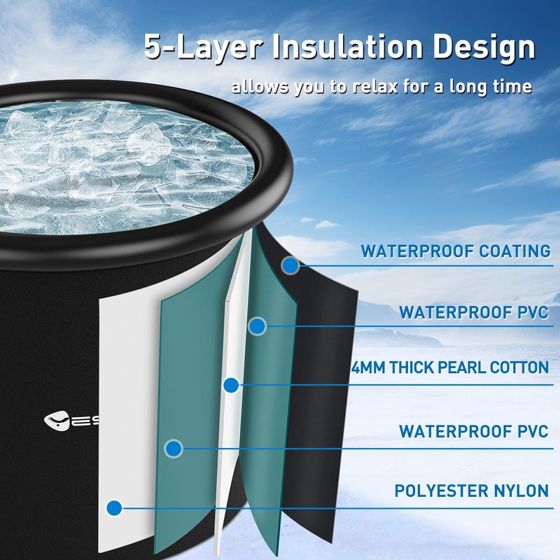 Yesker 126 Gal Ice Bath Tub with Air Ring, Portable Multi-Layered Cold Plunge Tub with Lid for Athletes, Foldable and Inflatable, One Person Hot Bathtub at Gym, Yard, Home, Outdoors Use - Image 5