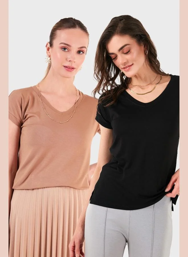 Lela Lela V-Neck Relaxed Fit Blouse with Slit Detail, 2-Pack, Women's Blouse 5862000S2