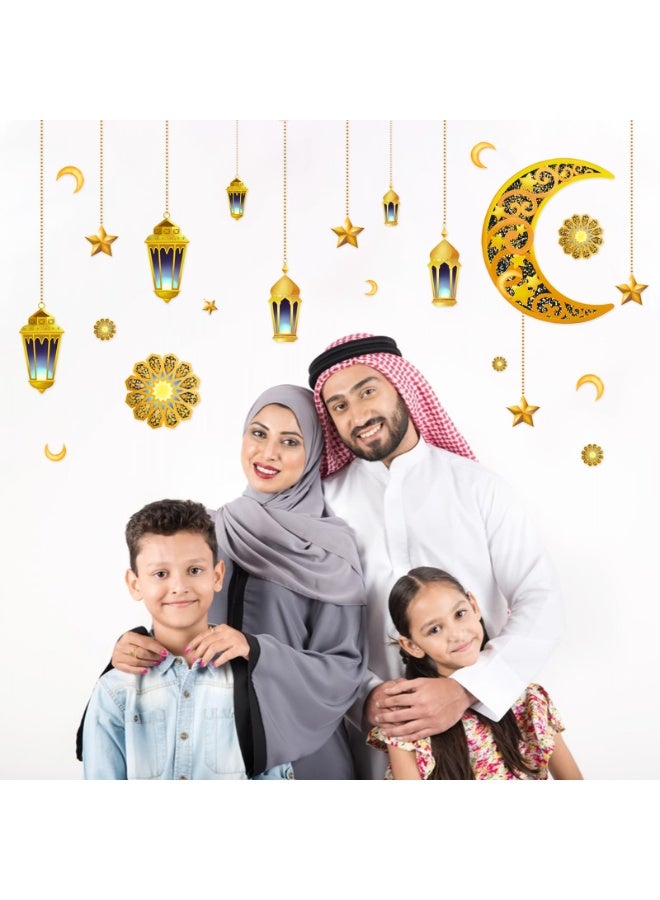 Chielor Ramadan Wall Decor Stickers, Islamic Muslim Wall Decals Stickers Eid Mubarak Lantern Moon Star Window Decor for Home Living Room Bedroom Decorations Ramadan Wallpaper (Gold Ramadan) - Image 5