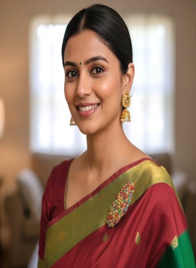 ACCESSHER Women and Girls Stylish Brooches & Pin Set For Saree Pleats Multipurpose Decorative Clip on Safety Pin for Saree Hijab Dress Kurtis Pallu Dupatta Pack of 3) - Image 2