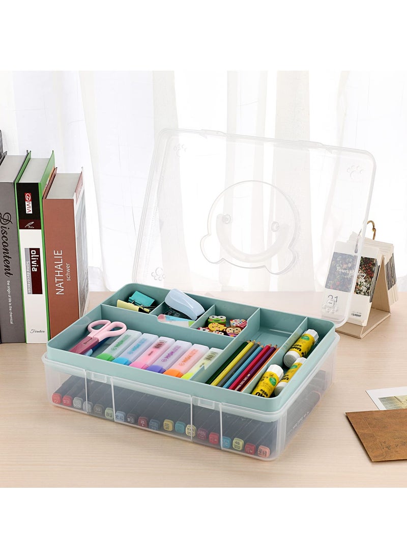2-Tier Storage Box With Removable Divided Tray Portable Clear Plastic Art Craft Supply Organizer Stackable Home Office Supplies Storage Container For Pens Notes A4 Papers - Image 4