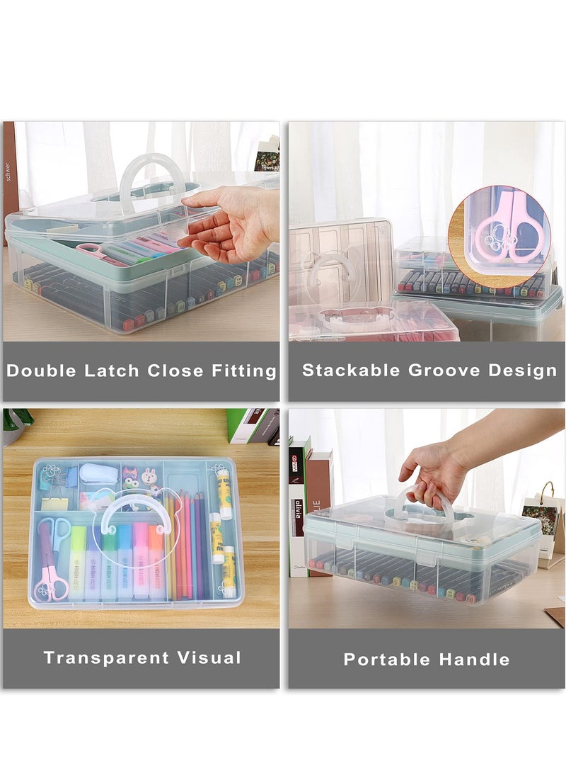 2-Tier Storage Box With Removable Divided Tray Portable Clear Plastic Art Craft Supply Organizer Stackable Home Office Supplies Storage Container For Pens Notes A4 Papers - Image 3