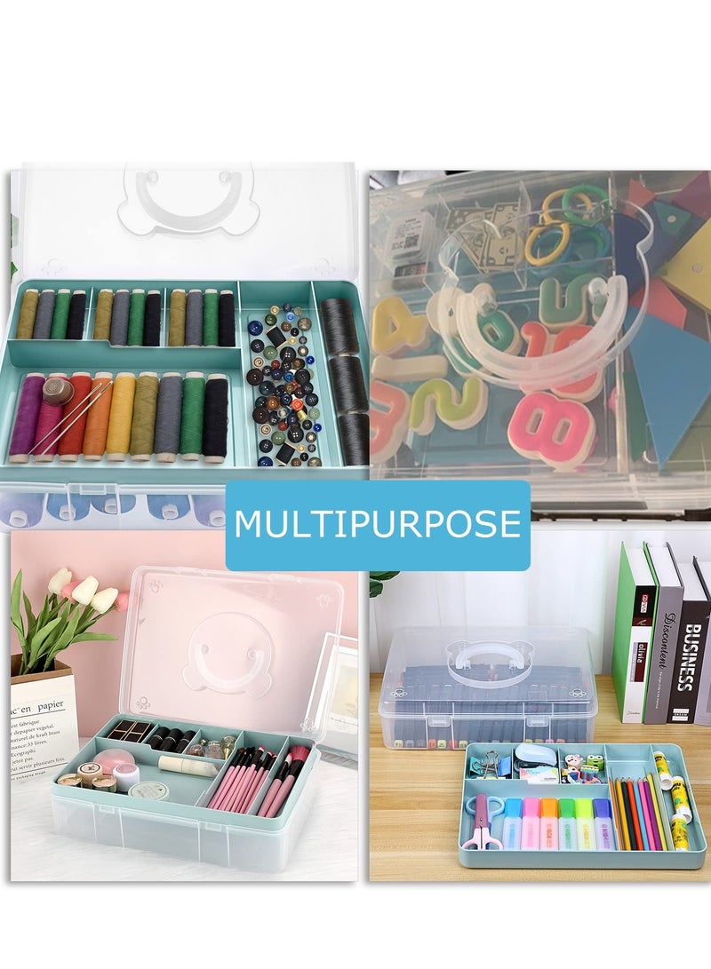 2-Tier Storage Box With Removable Divided Tray Portable Clear Plastic Art Craft Supply Organizer Stackable Home Office Supplies Storage Container For Pens Notes A4 Papers - Image 5