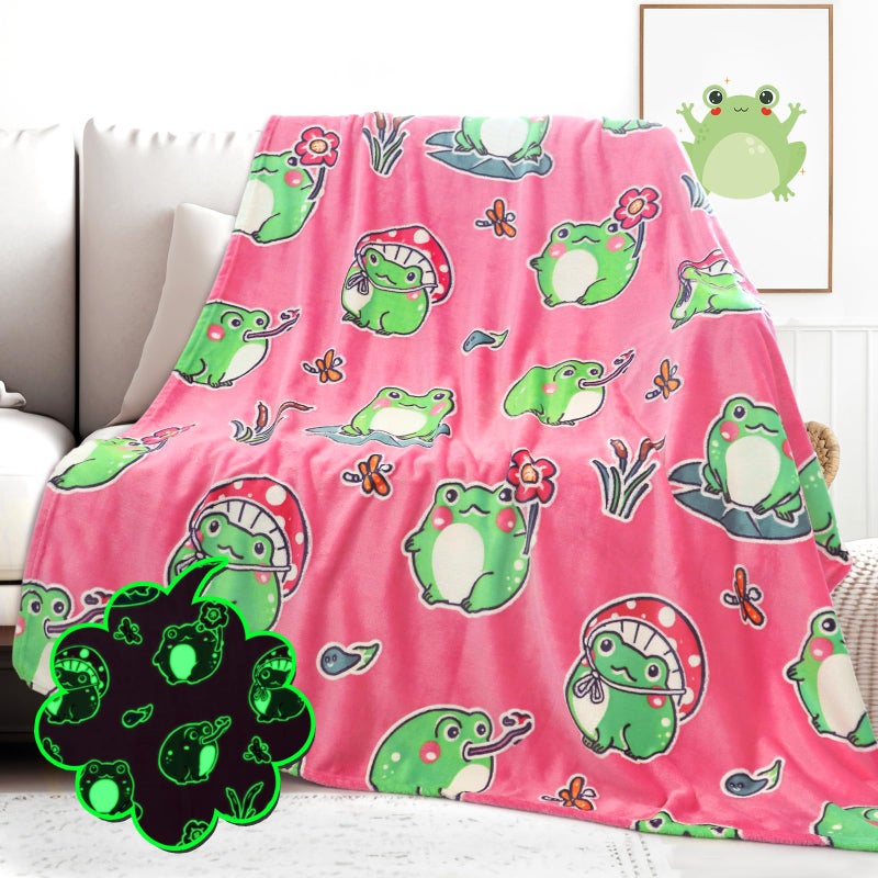 HWING Glow in The Dark Frog Blanket  Frog Gifts for Girls Women Cute Decor Bedroom Sofa Couch