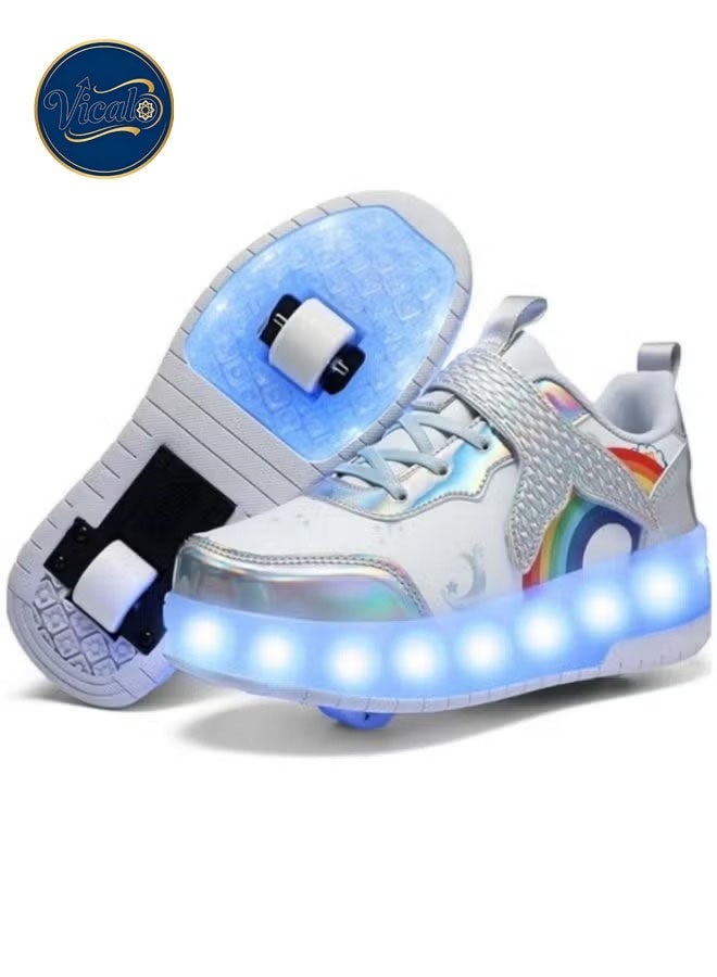 Vicalo Roller Skates 2 Wheels Shoes for Kids New Upgrade Skates Sneakers LED Light Up Rechargeable Sport Sneaker for Boys Girls Beginner More Balanced - Image 1