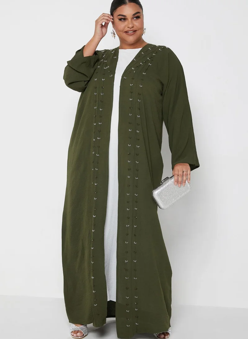 Hayas Closet Curve Embellished Contrast Detail Abaya