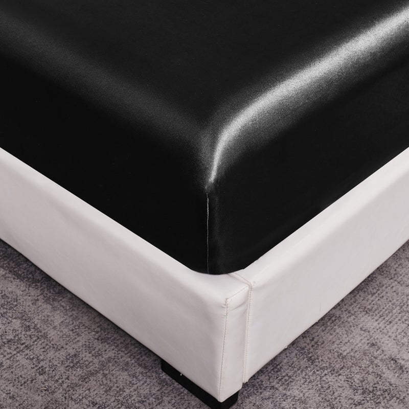 Bedding Six Piece Set Household European and American Solid Color One Piece Imitation Silk Bed Sheet Pillowcase KING - Image 5
