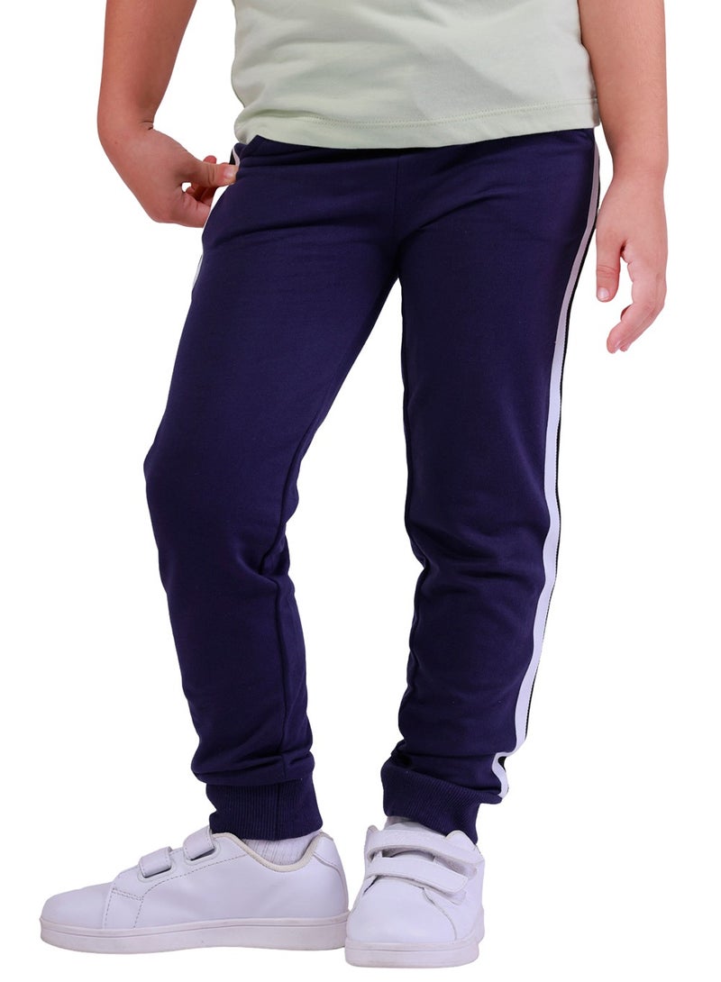 Nuego Pure Cotton Joggers for Kids Girls, Ultra-soft Premium Fabric, Mid Rise Stripe Print Kids Girls Joggers for Toddler Kids 2 - 7 Years (Navy Blue) - Image 1