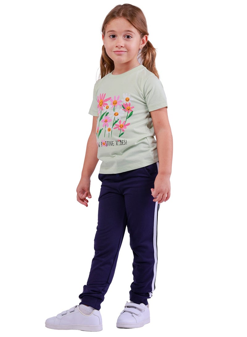 Nuego Pure Cotton Joggers for Kids Girls, Ultra-soft Premium Fabric, Mid Rise Stripe Print Kids Girls Joggers for Toddler Kids 2 - 7 Years (Navy Blue) - Image 3