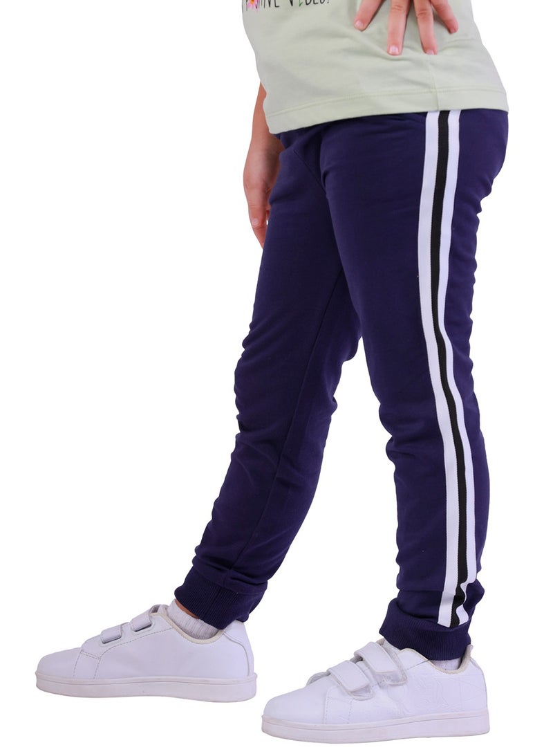 Nuego Pure Cotton Joggers for Kids Girls, Ultra-soft Premium Fabric, Mid Rise Stripe Print Kids Girls Joggers for Toddler Kids 2 - 7 Years (Navy Blue) - Image 2