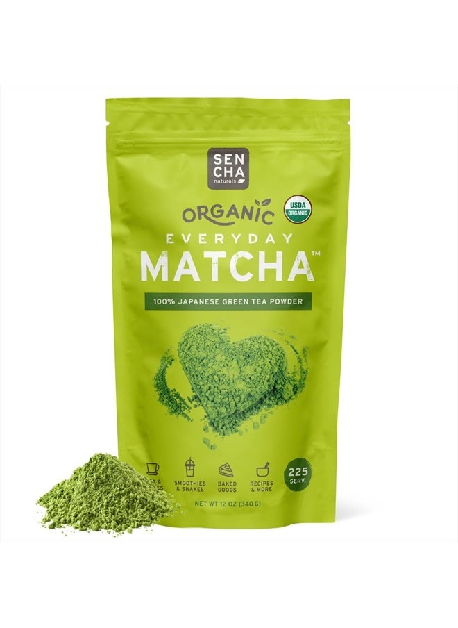 Sencha Naturals SEN CHA Naturals Organic Everyday Matcha Powder, Authentic Japanese Matcha Green Tea Powder, Premium First & Second Harvest Culinary Grade Organic Matcha Tea, Lattes & Baking, 12oz Bag (1 Pack)  - Image 1