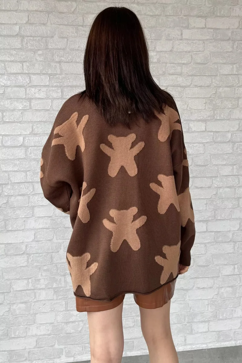 Gülseli Rose Bear Patterned Ribboned Crew Neck Women's Knitwear Sweater