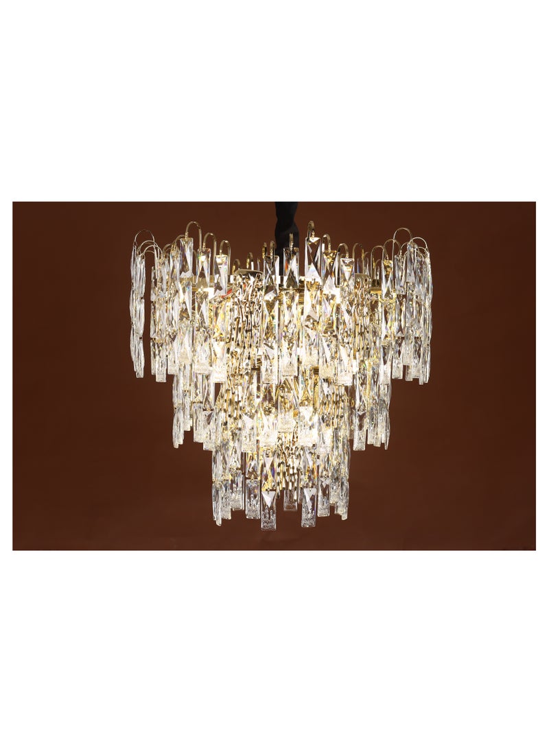 Kandil Egypt 80 Cm Round Fountain Chandelier, Metal Palm, Flame/3 Levels, Code 5741, With Solitaire Gold Crystal 