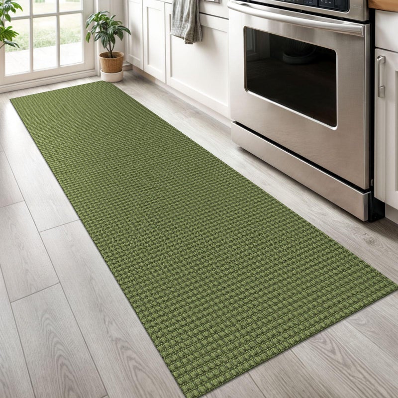 KOZYFLY Runners for Hallways 2x6 ft Washable Kitchen Runner Non Slip Rubber Backed Hall Runners Cotton Entryway Runner Rugs Floor Carpet for Indoor Backdoor Bedroom Kitchen, Bright Green/Earthy Green - Image 2