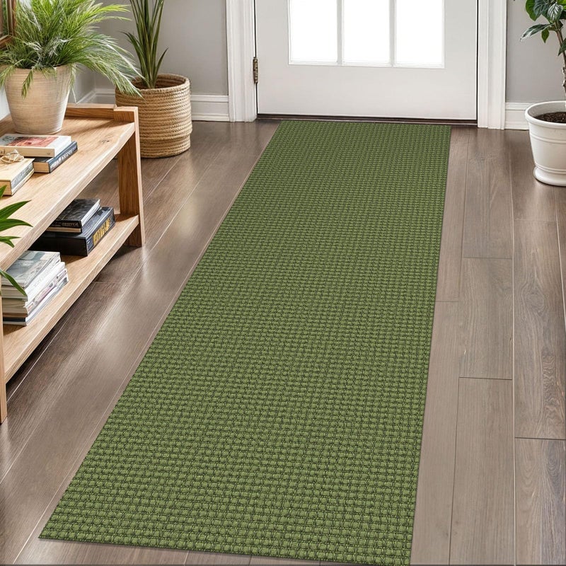 KOZYFLY Runners for Hallways 2x6 ft Washable Kitchen Runner Non Slip Rubber Backed Hall Runners Cotton Entryway Runner Rugs Floor Carpet for Indoor Backdoor Bedroom Kitchen, Bright Green/Earthy Green - Image 1