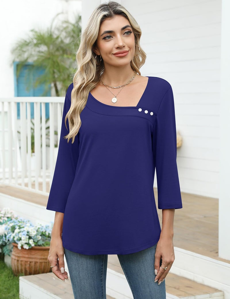 LOMON Womens Blouses 3/4 Sleeve Length Womens Spring Tops 2026 Work Clothes Tunic Tops for Women Loose Fit Dressy XL - Image 2