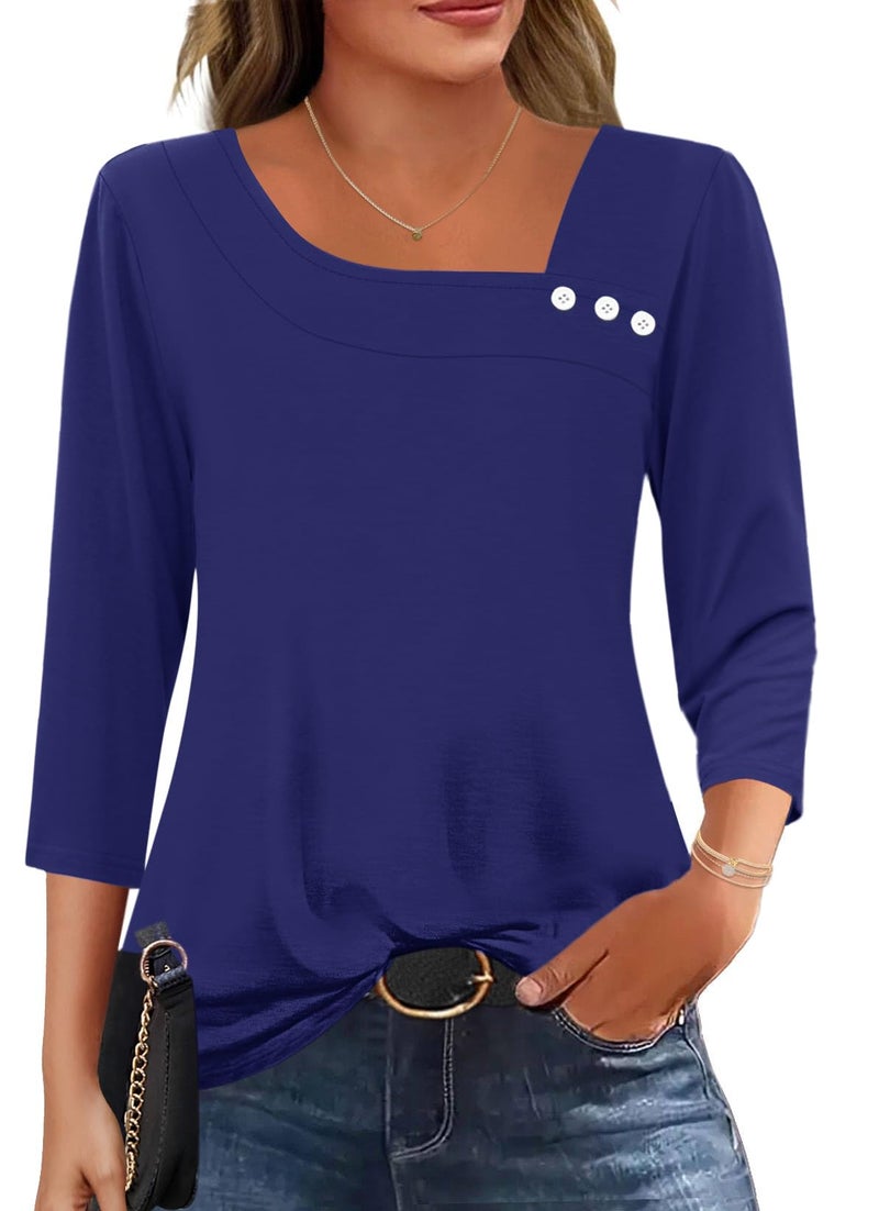 LOMON Womens Blouses 3/4 Sleeve Length Womens Spring Tops 2026 Work Clothes Tunic Tops for Women Loose Fit Dressy XL - Image 1