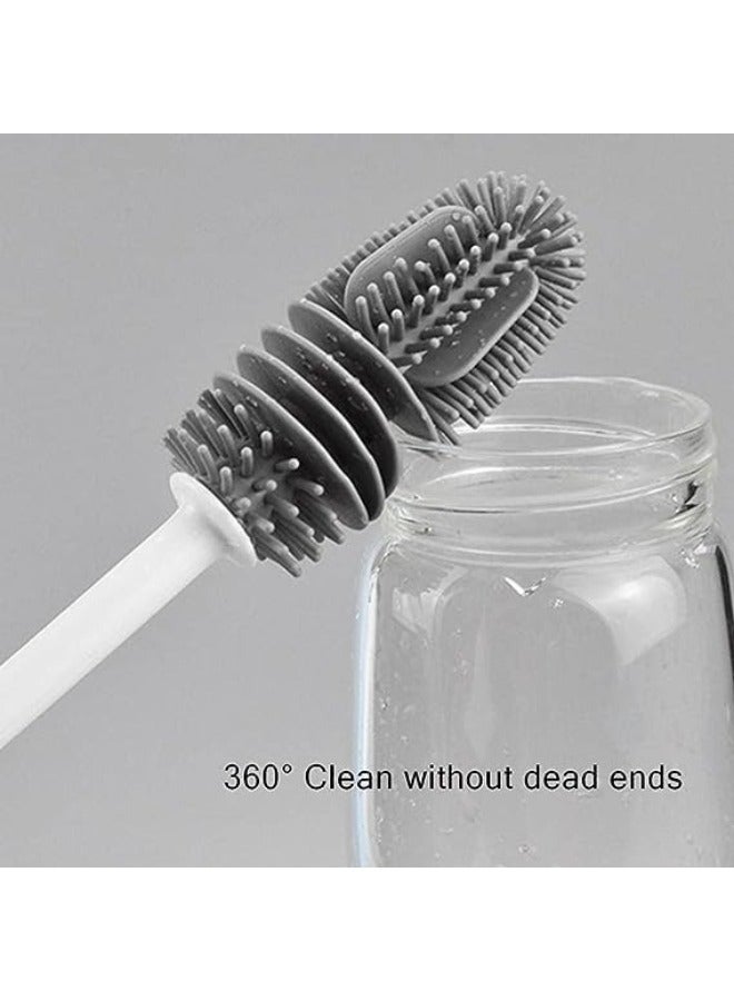 Silicone Baby Bottle Cleaning Brush with Long Handle for Water Bottles and Cups - Gray and White - Image 5