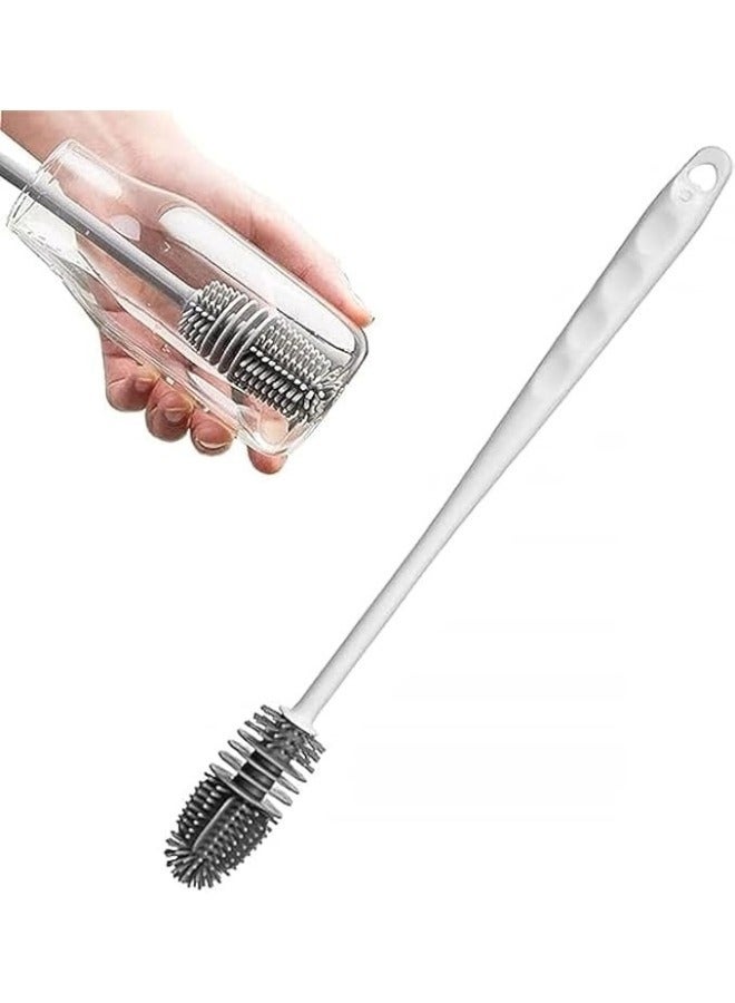 Silicone Baby Bottle Cleaning Brush with Long Handle for Water Bottles and Cups - Gray and White - Image 2