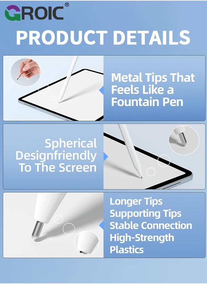 GROIC Replacement Tips for Apple Pencil 2nd Gen & 1st Gen- [8 Pack] Apple Pencil Spare No Wear Out Fine Point Precise Control Durable Apple Pen Tip, Plastic Tips + Metal Tips  - Image 3