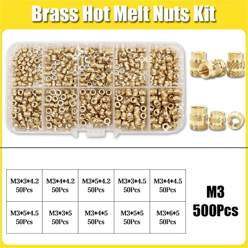 Versatile Hot Melt Brass Heat Insert Nut Iron Tip Embedded Heating Knurled Inserts Nuts 3D Printer Notebook(500pcs M3) - Image 2