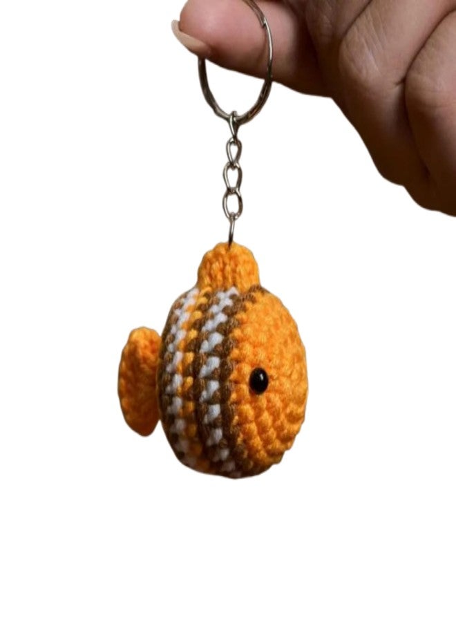 TinyHugs Crochet Keychain - Clownfish Plush | Handmade Orange Fish Soft Toy | Backpack Charm & Zipper Bag Accessory | Kids Birthday Return Gift | Ocean Theme Favors | Cute Amigurumi Animal| 1 Piece - Image 1