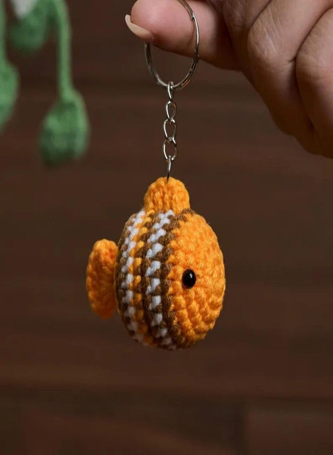 TinyHugs Crochet Keychain - Clownfish Plush | Handmade Orange Fish Soft Toy | Backpack Charm & Zipper Bag Accessory | Kids Birthday Return Gift | Ocean Theme Favors | Cute Amigurumi Animal| 1 Piece - Image 3