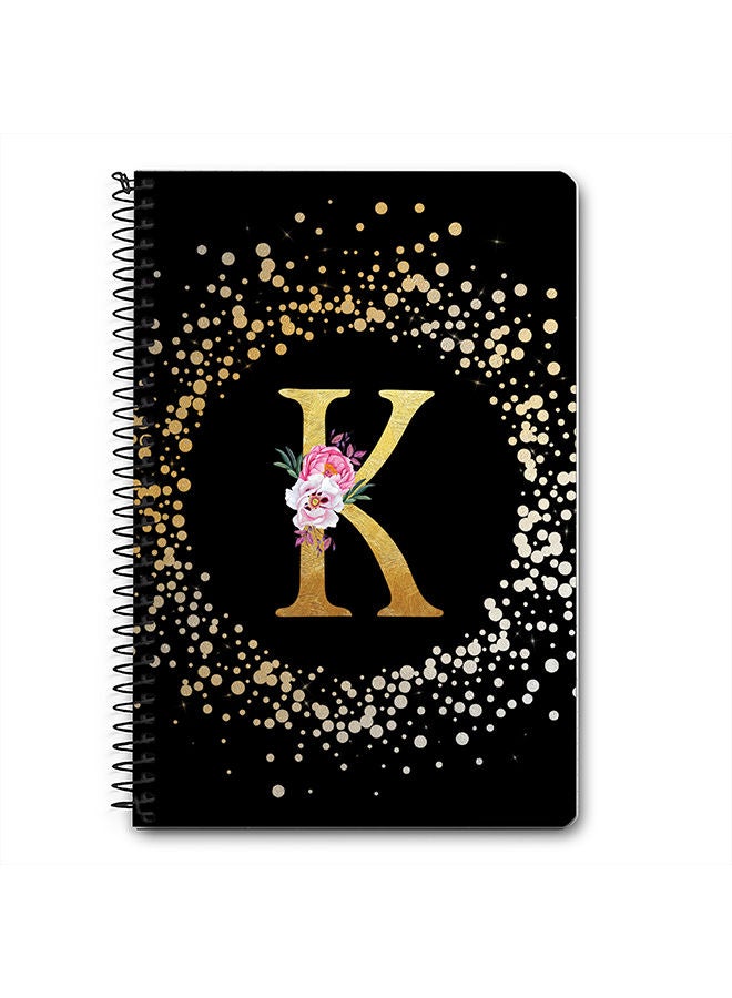 Stylizedd Designer A5 Spiral Notebook Memo Notepad Journal - Custom Monogram Initial Letter Floral Pattern Alphabet - K - Black  - Image 1
