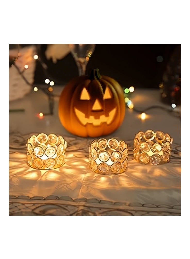 6 Pcs Gold Crystal Candle Holders,Candle Holders for Candles Pillar, Romantic Decor for Dinner Party Wedding Home Table Centerpiece - Image 3