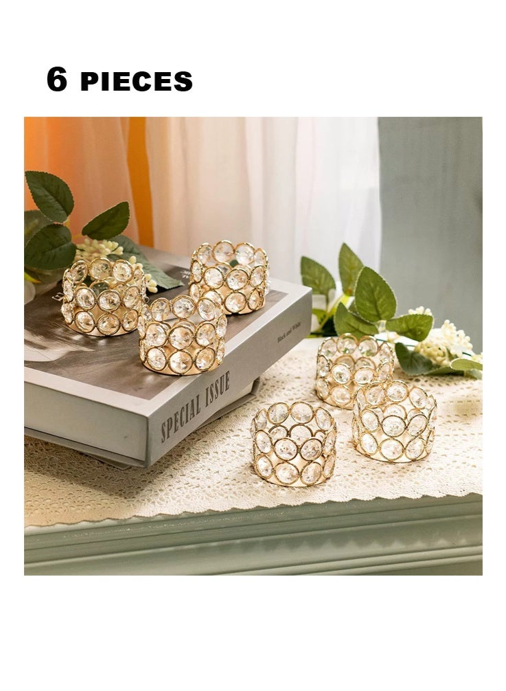 6 Pcs Gold Crystal Candle Holders,Candle Holders for Candles Pillar, Romantic Decor for Dinner Party Wedding Home Table Centerpiece - Image 1