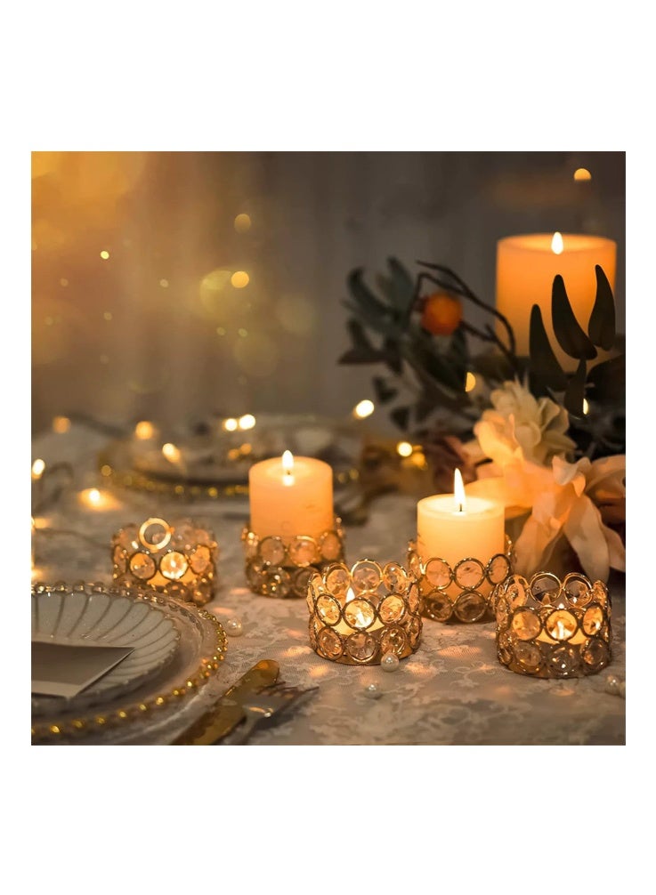 6 Pcs Gold Crystal Candle Holders,Candle Holders for Candles Pillar, Romantic Decor for Dinner Party Wedding Home Table Centerpiece - Image 2