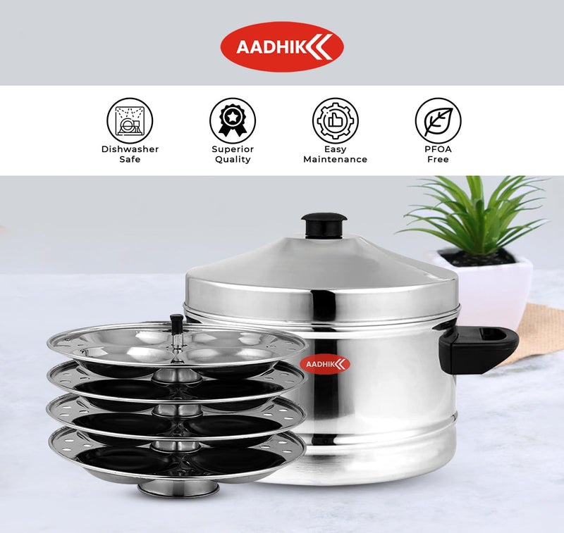AADHIK Outer Lid Idly Cooker Stainless Steel Idli Maker With 4 Plates 16 Idlies 5 Liter Silver - Image 5
