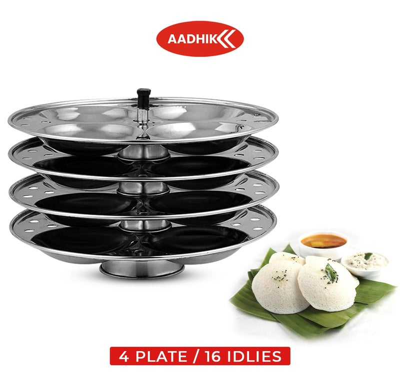 AADHIK Outer Lid Idly Cooker Stainless Steel Idli Maker With 4 Plates 16 Idlies 5 Liter Silver - Image 3