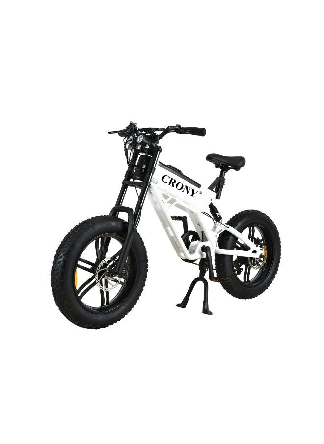 Crony T01 Mountain Biking Hybrid Electric Bike for Adults with 750W Motor, 48V 13AH Battery, 52KM/H Top Speed, 35-65KM Range, 5-Level Pedal Assist, 7-Speed Gear, Dual Disc Brakes, Front & Rear Suspension, Off-Road Tires, Aluminum Alloy Frame, LCD Display, Dual LED Headlamps – Powerful City Commuter E-Bike for Road & Trail, Long-Range Lightweight Smart Cycling Solution, White  - Image 2