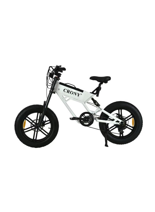 Crony T01 Mountain Biking Hybrid Electric Bike for Adults with 750W Motor, 48V 13AH Battery, 52KM/H Top Speed, 35-65KM Range, 5-Level Pedal Assist, 7-Speed Gear, Dual Disc Brakes, Front & Rear Suspension, Off-Road Tires, Aluminum Alloy Frame, LCD Display, Dual LED Headlamps – Powerful City Commuter E-Bike for Road & Trail, Long-Range Lightweight Smart Cycling Solution, White  - Image 1