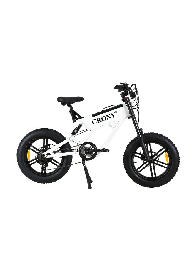 Crony T01 Mountain Biking Hybrid Electric Bike for Adults with 750W Motor, 48V 13AH Battery, 52KM/H Top Speed, 35-65KM Range, 5-Level Pedal Assist, 7-Speed Gear, Dual Disc Brakes, Front & Rear Suspension, Off-Road Tires, Aluminum Alloy Frame, LCD Display, Dual LED Headlamps – Powerful City Commuter E-Bike for Road & Trail, Long-Range Lightweight Smart Cycling Solution, White  - Image 4