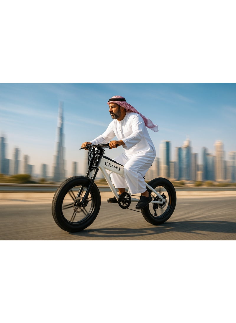 Crony T01 Mountain Biking Hybrid Electric Bike for Adults with 750W Motor, 48V 13AH Battery, 52KM/H Top Speed, 35-65KM Range, 5-Level Pedal Assist, 7-Speed Gear, Dual Disc Brakes, Front & Rear Suspension, Off-Road Tires, Aluminum Alloy Frame, LCD Display, Dual LED Headlamps – Powerful City Commuter E-Bike for Road & Trail, Long-Range Lightweight Smart Cycling Solution, White  - Image 5