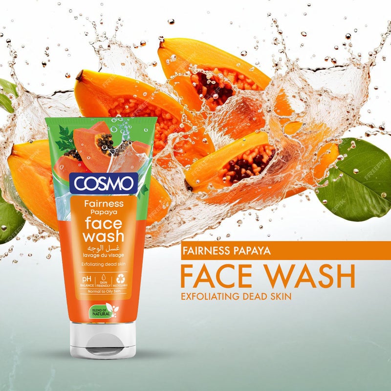 COSMO غسول وجه كوزمو للتفتيح بالبابايا 150 مل، لجميع أنواع البشرة، منظف عميق مرطب للوجه غني بمستخلصات البابايا الطبيعية - Image 2