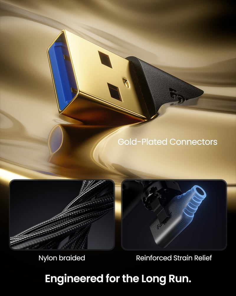 Fasgear USB 3.0 extension cable 6ft/1.8m,Male to Female,5Gbps High-Speed For Data Sync & Charging,Durable Extender Braided Cord Compatible With Camera/Printer/Gamepad/Xbox/Webcam/Hard Drive (Black) - Image 4