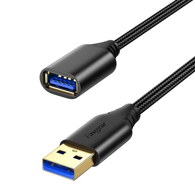 Fasgear USB 3.0 extension cable 6ft/1.8m,Male to Female,5Gbps High-Speed For Data Sync & Charging,Durable Extender Braided Cord Compatible With Camera/Printer/Gamepad/Xbox/Webcam/Hard Drive (Black) - Image 1