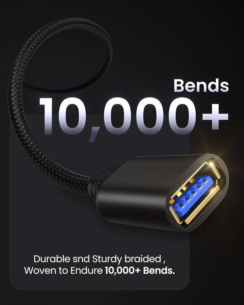 Fasgear USB 3.0 extension cable 6ft/1.8m,Male to Female,5Gbps High-Speed For Data Sync & Charging,Durable Extender Braided Cord Compatible With Camera/Printer/Gamepad/Xbox/Webcam/Hard Drive (Black) - Image 3