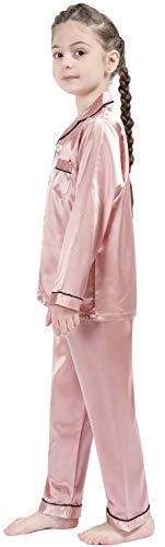 OEIU Kid Silky Satin Pajamas Set for Girls Boys pj Set Sleepwear Button-up Lounge Sets Nightwear Rose Gold 170 - Image 4